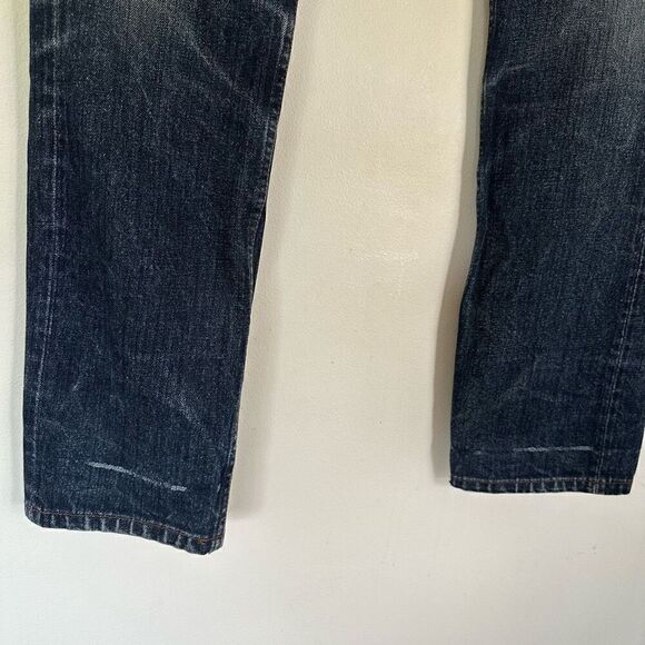 The Unbranded Brand Men’s Distressed Selvedge Buttonfly Tappered Leg Dark Wash J - Picture 7 of 16